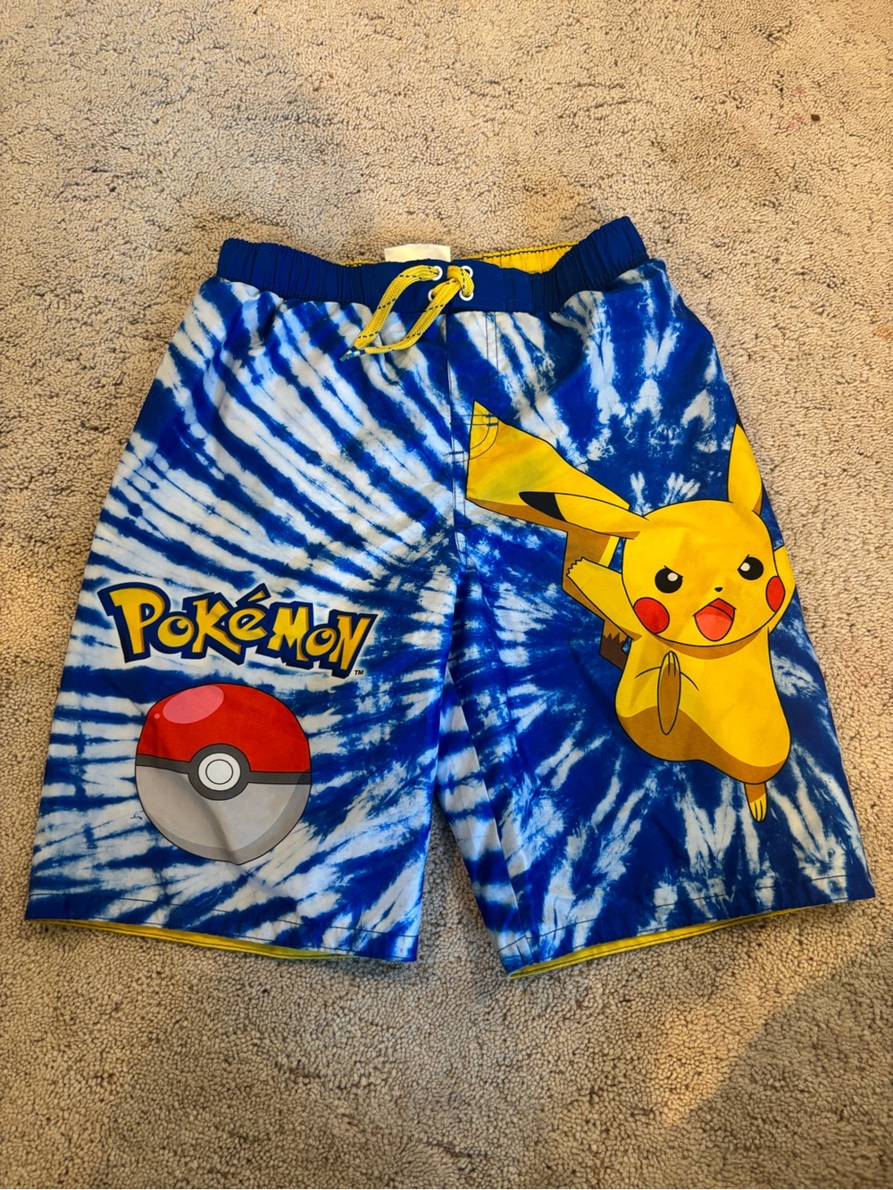 Blue & White Tie-Dye Pokemon Pikachu Boys Kids Swim Trunks Shorts Comfy 2019